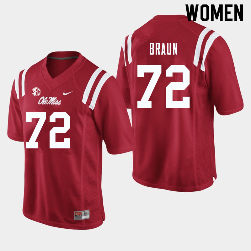 Tobias Braun Ole Miss Rebels NCAA Women's Red #72 Stitched Limited College Football Jersey XNR7058XZ